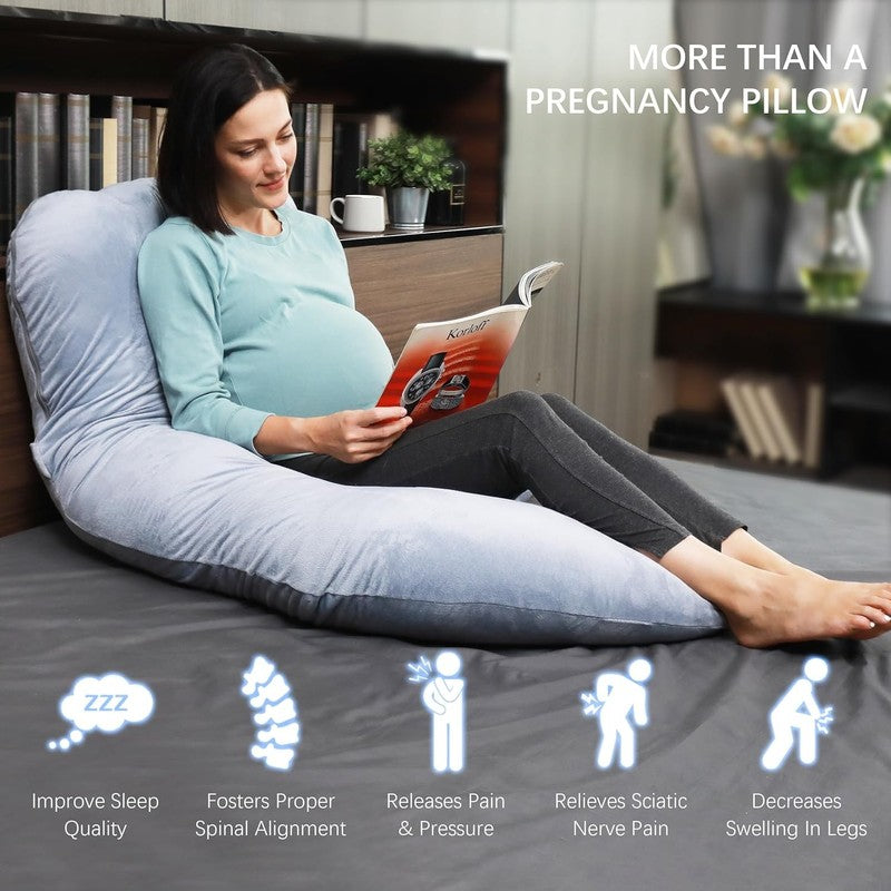 U Shaped Pregnancy Maternity Pillow 57" Full Body Sleep Support Grey3