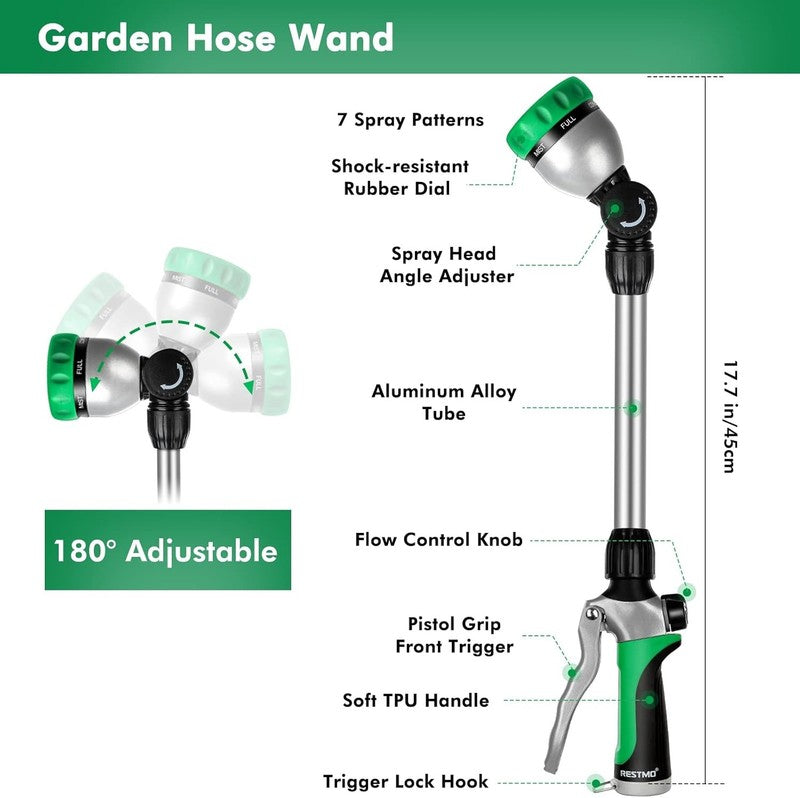 Heavy Duty Metal Watering Wand with 7 Spray Patterns and 180° Swivel Head1