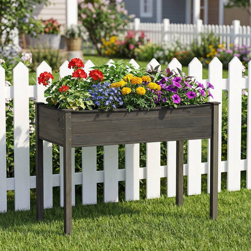 Wooden Raised Vegetable Garden Bed Elevated Grow Vegetable Planter Gray1