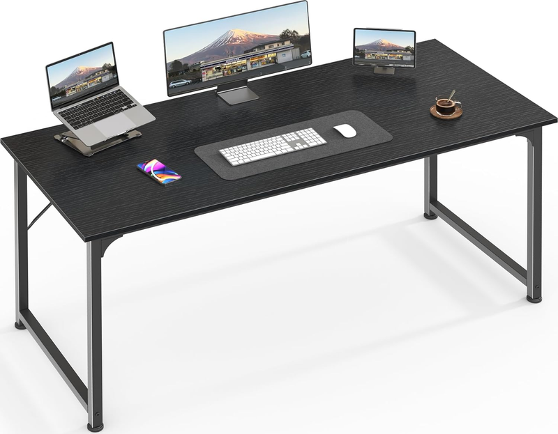 55" Computer Desk Black   Home Office, Gaming, Sturdy Metal Frame, Modern9