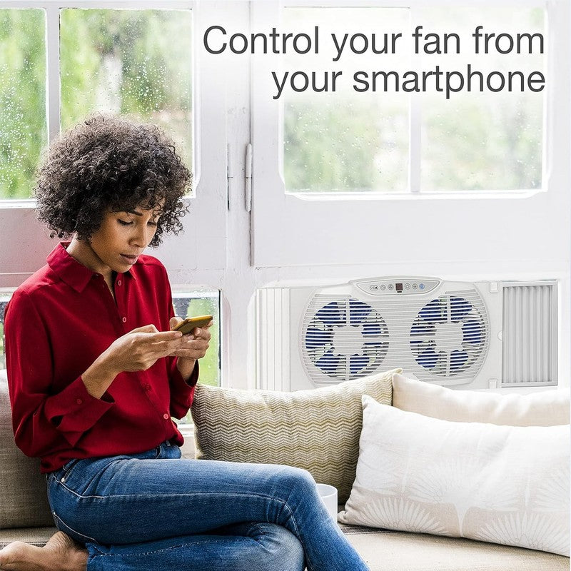 Bluetooth Twin 9 Inch Window Fan with Reversible Motors, Thermostat & Timer2