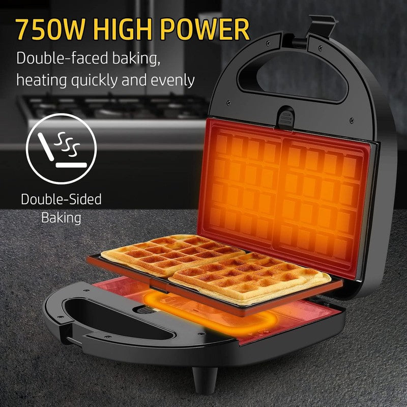3 in 1 Sandwich Maker Panini Waffle Press Nonstick 750W Compact Black1