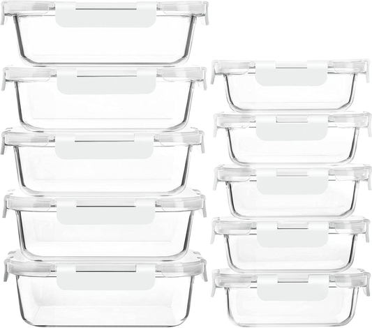 10 Pack Glass Meal Prep Containers Airtight Snap Lock Lids White0