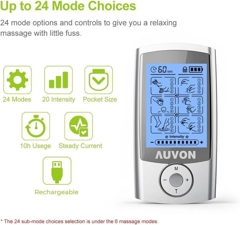 Rechargeable TENS Unit with 24 Modes & 8 Premium Electrode Pads for Pain Relief2