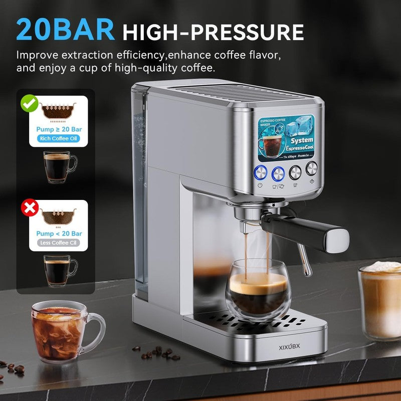 20 Bar Espresso Machine with Milk Frother 42oz Silver Stainless Steel2