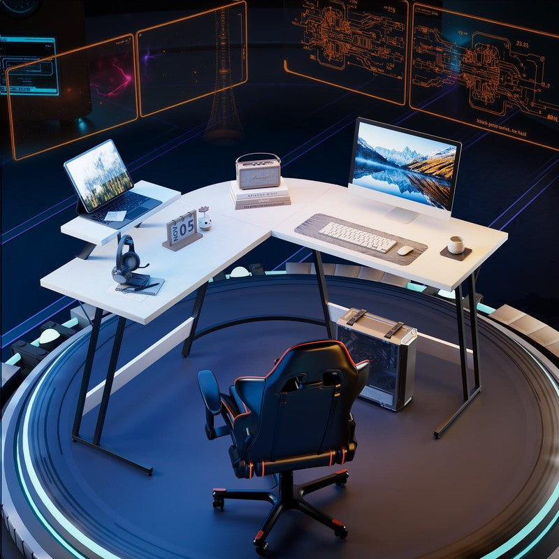 51" L-Shaped Gaming Desk Corner Office with Removable Monitor Riser White1