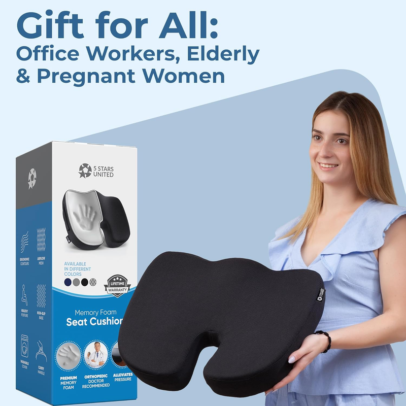 Ergonomic Seat Cushion Memory Foam Office Chair Car Airplane Black7