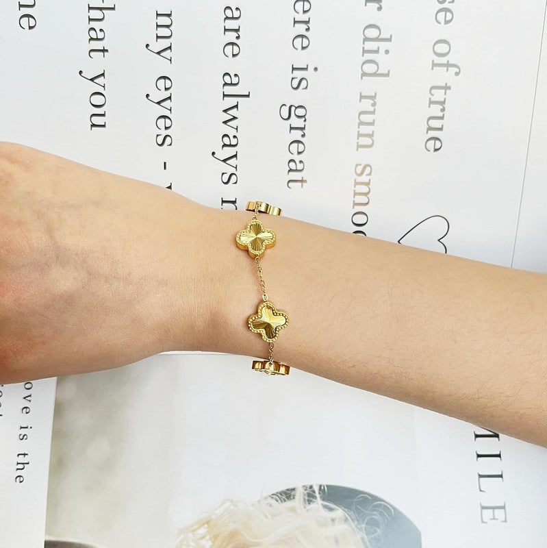 18K Gold Plated Four Leaf Clover Bracelet Lucky Dainty Gift Women5
