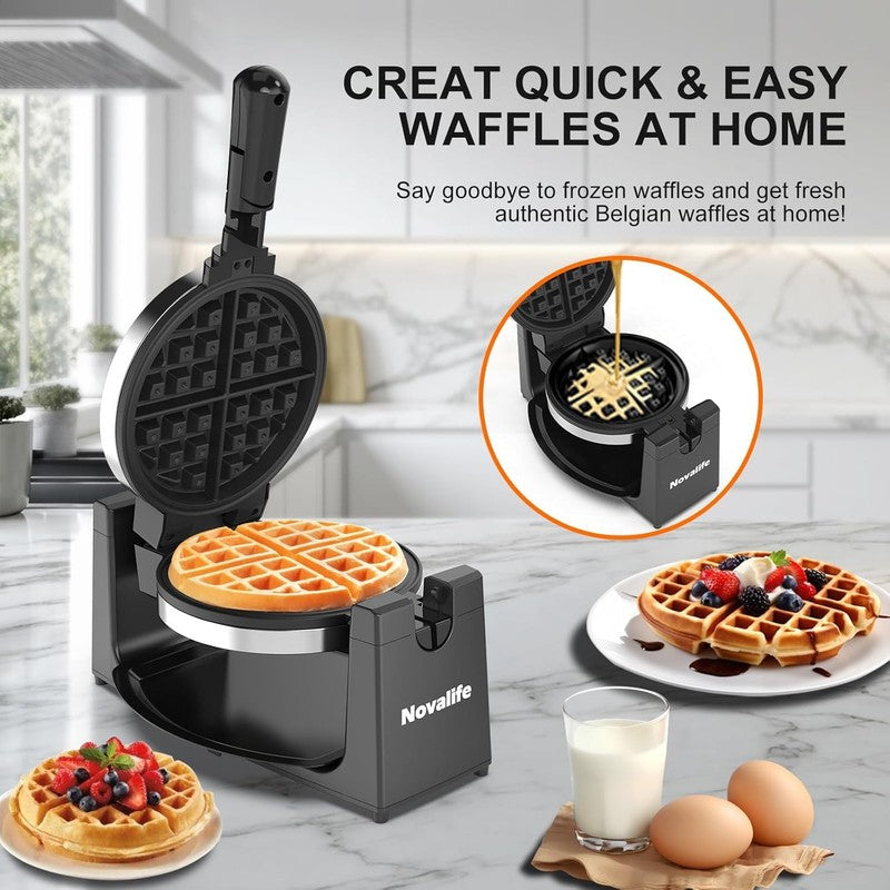 Rotating Belgian Waffle Maker 180° Flip Nonstick Iron Adjustable Browning Steel6