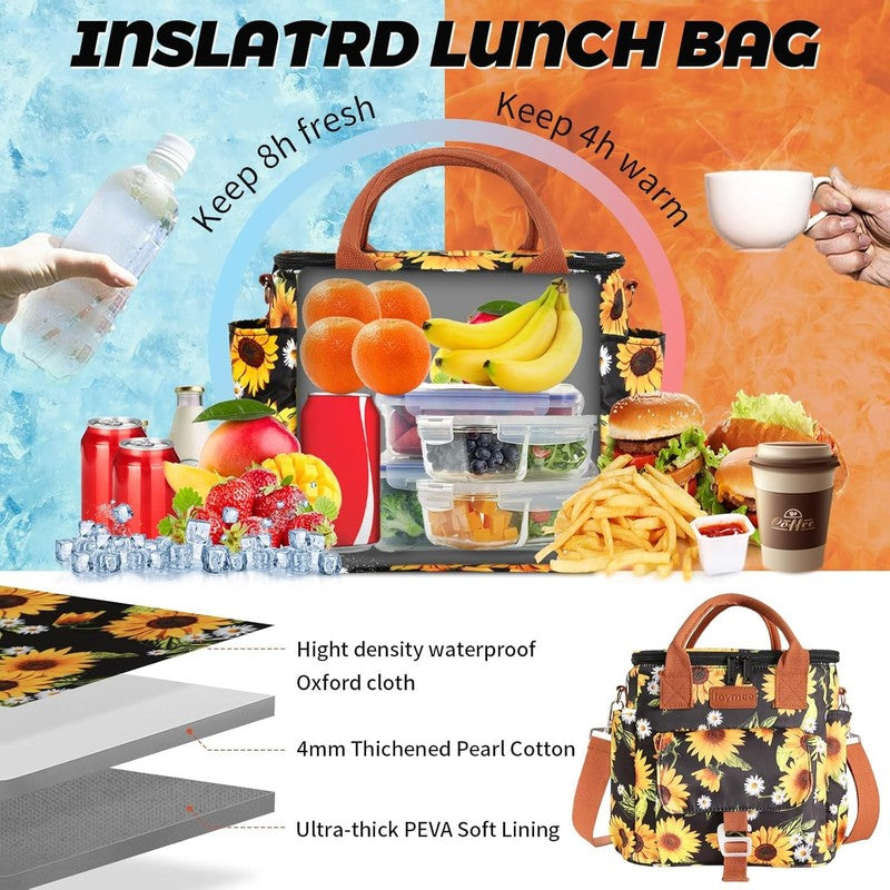 Insulated Waterproof Lunch Bag Cooler Tote Sunflower for Work & Picnic2