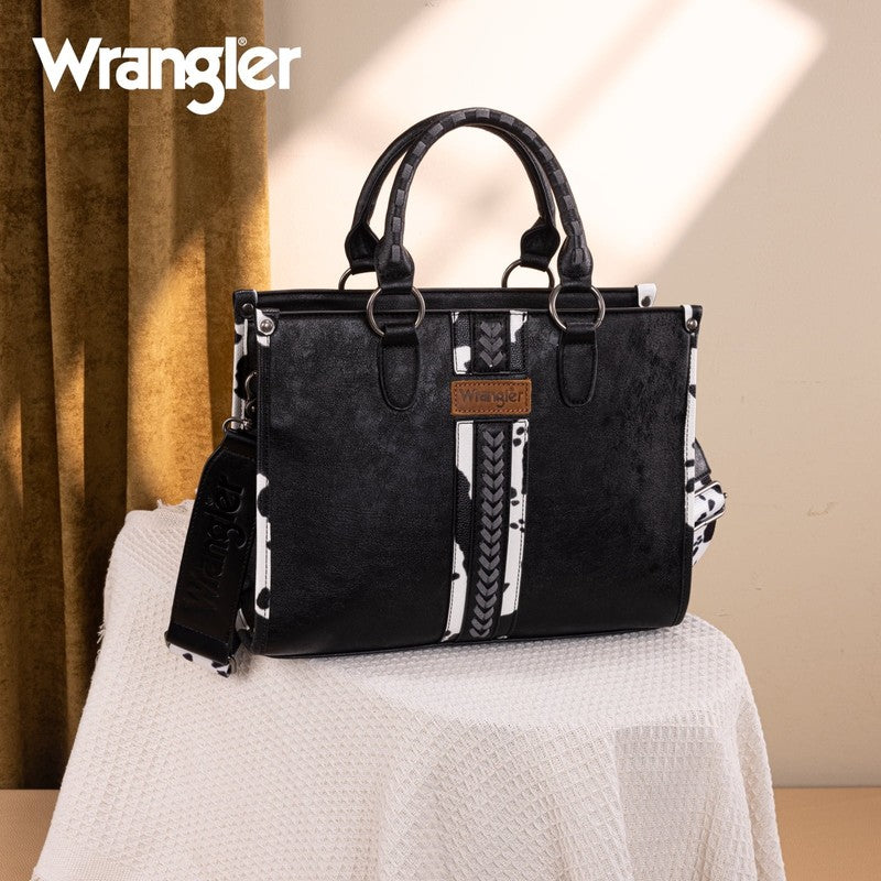 Wrangler Cow Print Tote Bag Women Western Boho Satchel Top Handle Handbag Black3