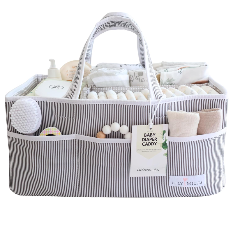 Baby Diaper Caddy Organizer, Large Gray Nursery Storage Tote for Newborns0