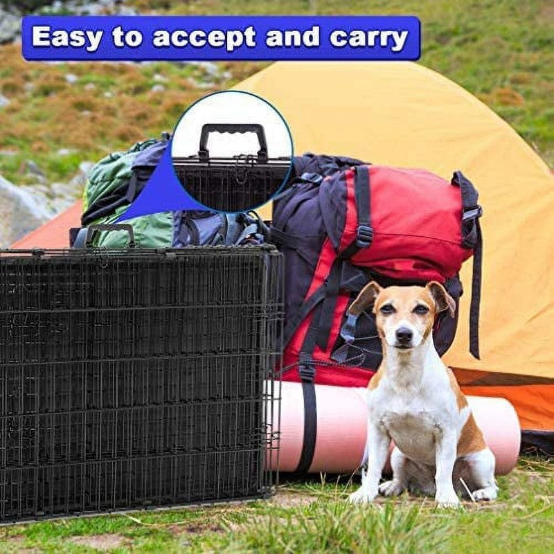 24" Foldable Metal Dog Crate Small Dogs Double Door Divider Black Tray2