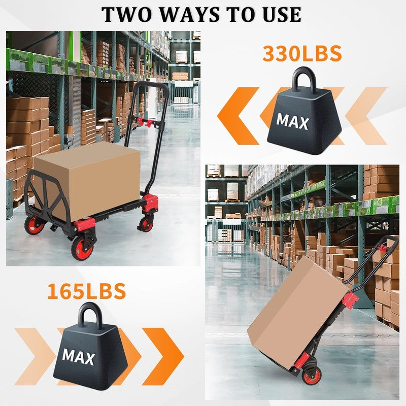 Portable 2-in-1 Hand Truck Dolly Cart Foldable 330LB Capacity Retractable Handle5