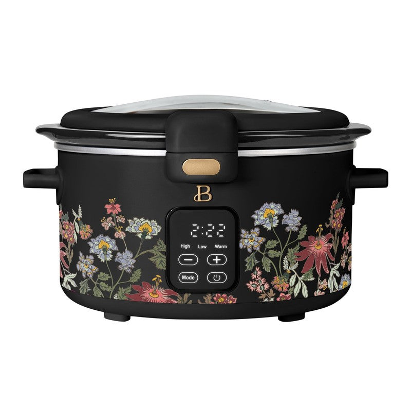 4 Qt Digital Slow Cooker with Hinged Locking Lid, Wildflower Black by Drew Barry0
