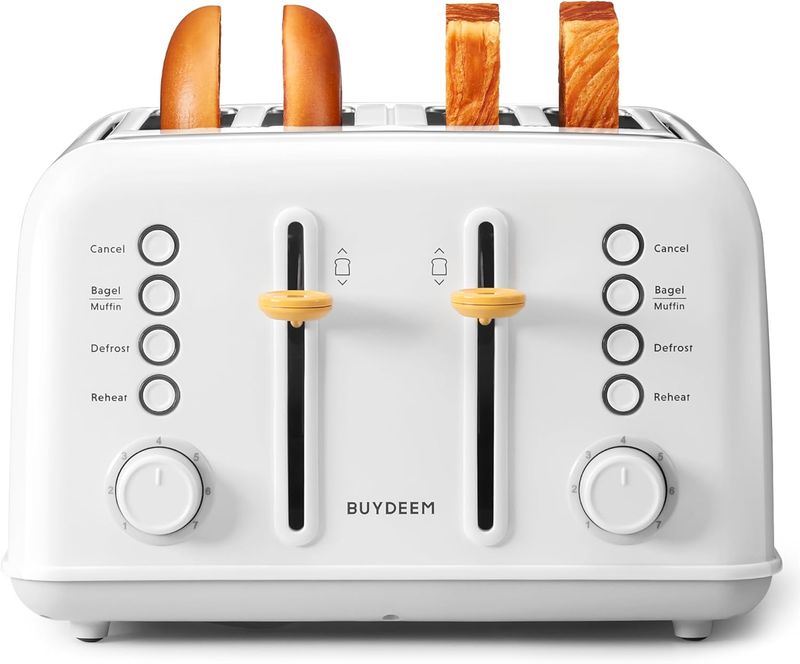 Retro 4 Slice Toaster 1800W Extra Wide Slots 7 Shade Bagel Stainless White9