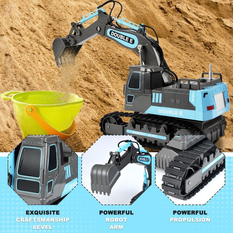 Remote Control Excavator Gray Blue Toy 6 Function Hydraulic Construction Vehicle3