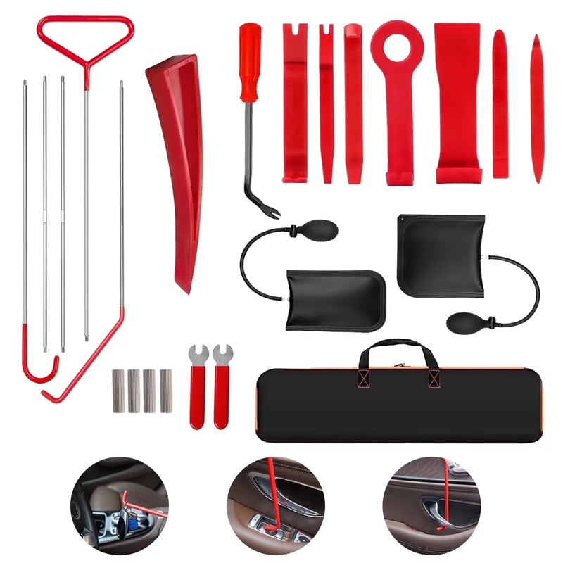 23PCS Professional Car Tool Kit with 66 Inch Pull Hook & J-Hook for Emergency Un9