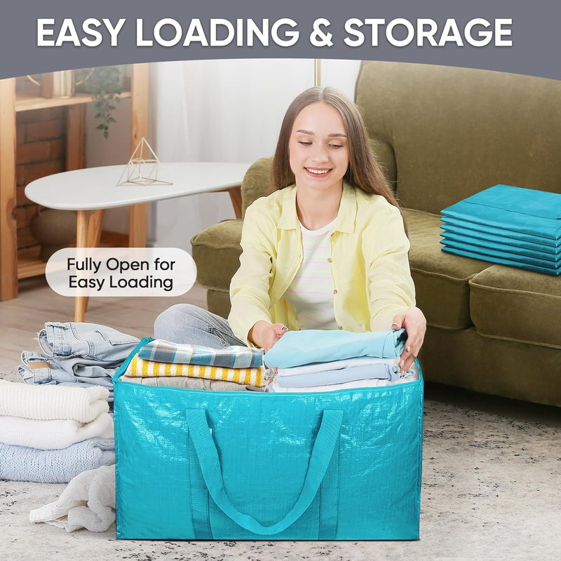 6 Pack Extra Large Heavy Duty Moving Bags Zipper Storage Totes Aqua6