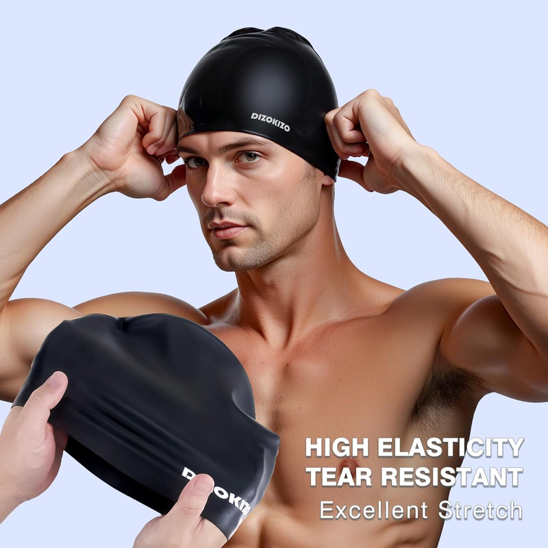 Unisex Silicone Swim Cap 2 Pack Waterproof Non Slip Swimming Cap2