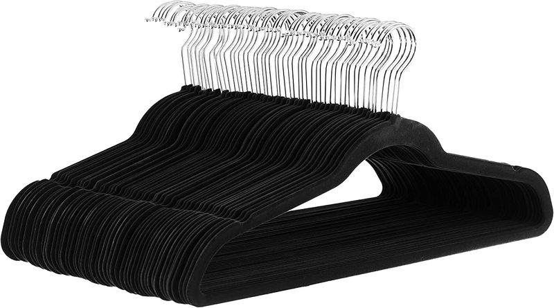 Slim, Velvet, Non Slip Suit Clothes Hangers, Pack of 50, Black10