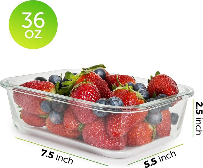 5 Pack 36oz Glass Meal Prep Containers Airtight Leakproof Square5