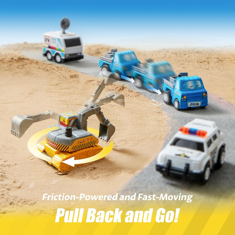 18 Pcs Pull Back City Cars and Trucks Toy Vehicles Set, Friction Powered Cars To5