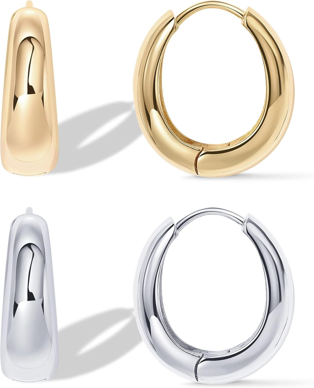 14K Gold Plated Sterling Silver Chunky Hoop Earrings for Women, Lightweight6