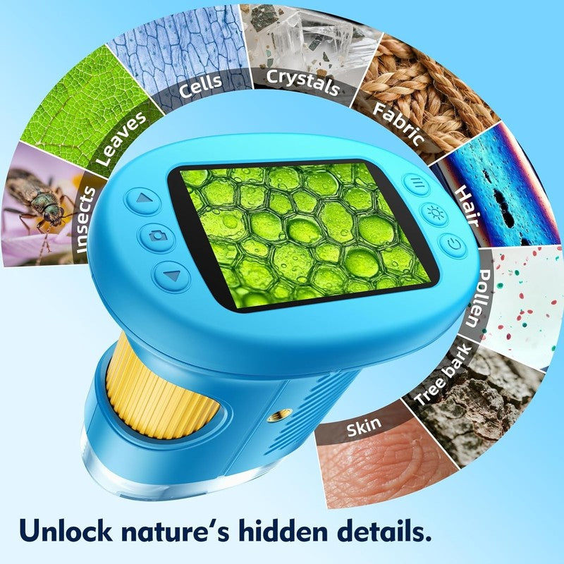 Kids 1000X Handheld Digital Microscope 4K 2.4" Display w/ 12 Slides – White7