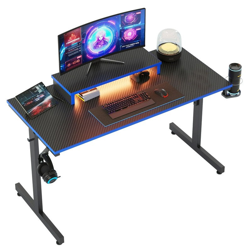 42" Gaming Desk PC Computer Table with LED Lights & Monitor Stand & Hook & Cup H5