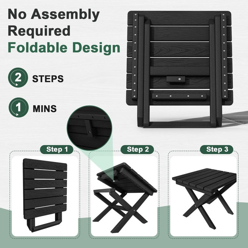 Outdoor Small Folding Side Table, HDPE All Weather Adirondack End Table, No Asse7