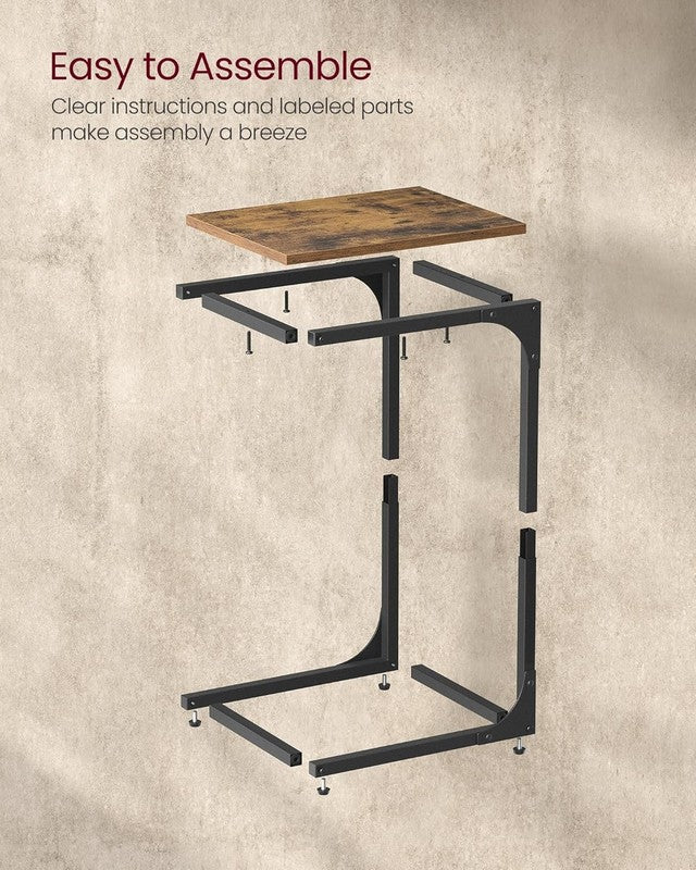 C Shaped Side Table, Sofa End Table with Metal Frame, Rustic Brown & Black6