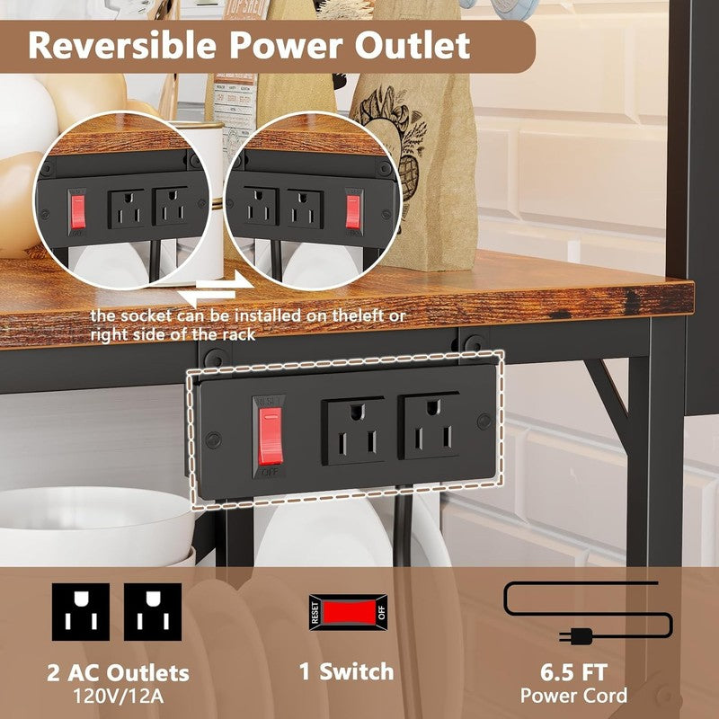 Kitchen Bakers Rack with Power Outlet, Microwave Oven Stand with Storage 4 Tiers2