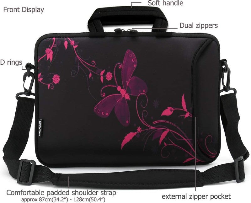 14–15.6 Inch Laptop Sleeve Bag Butterfly Neoprene Carry Case with Handle Pocket2