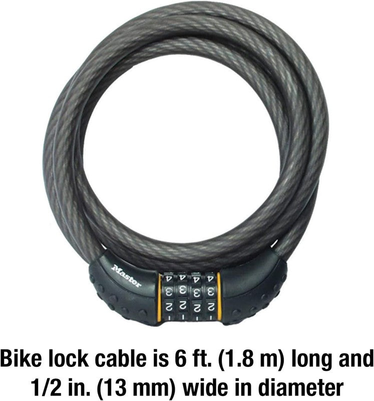 Cable Lock, Set Your Own Combination Bike Lock, 6 Ft. Long, Black, 8122D5