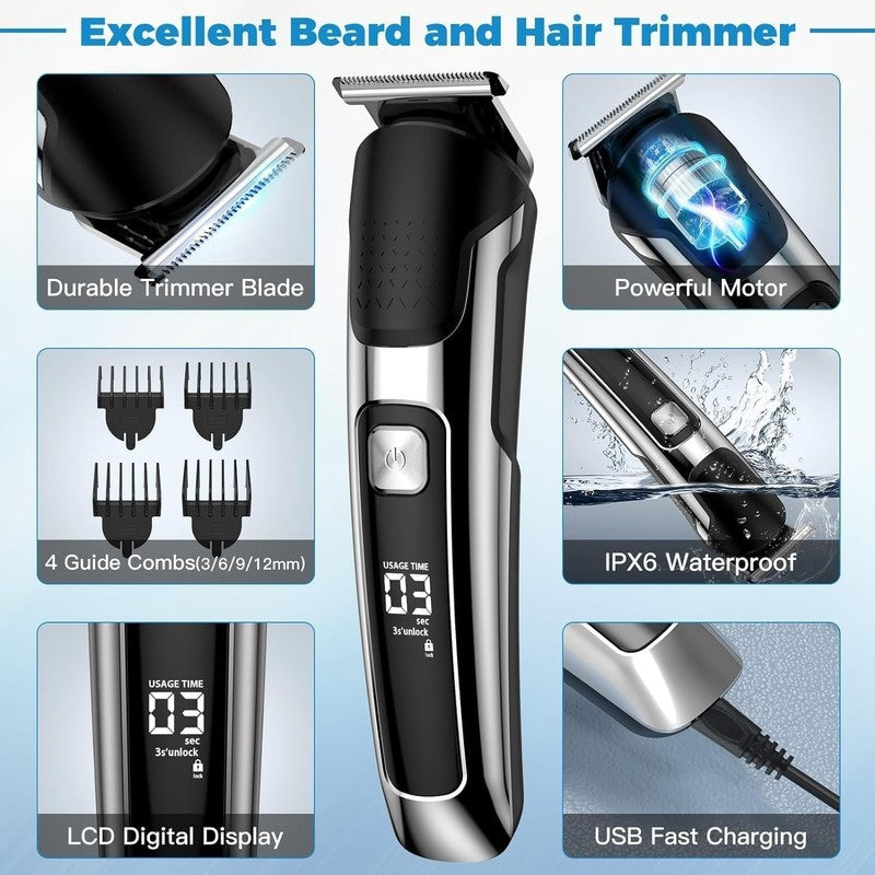 5-in-1 Beard Trimmer Kit for Men - Cordless, Waterproof, LED Display3