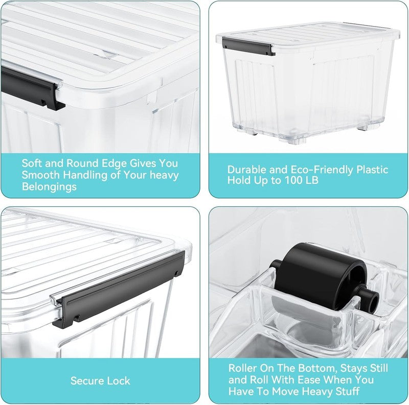 72Qt Clear Plastic Storage Bins w/Lids Stackable Nestable 6 Pack7