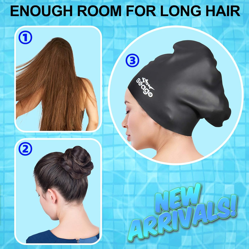 Adult Swim Caps 2 Pack Silicone Long Hair Waterproof Tear Resistant1