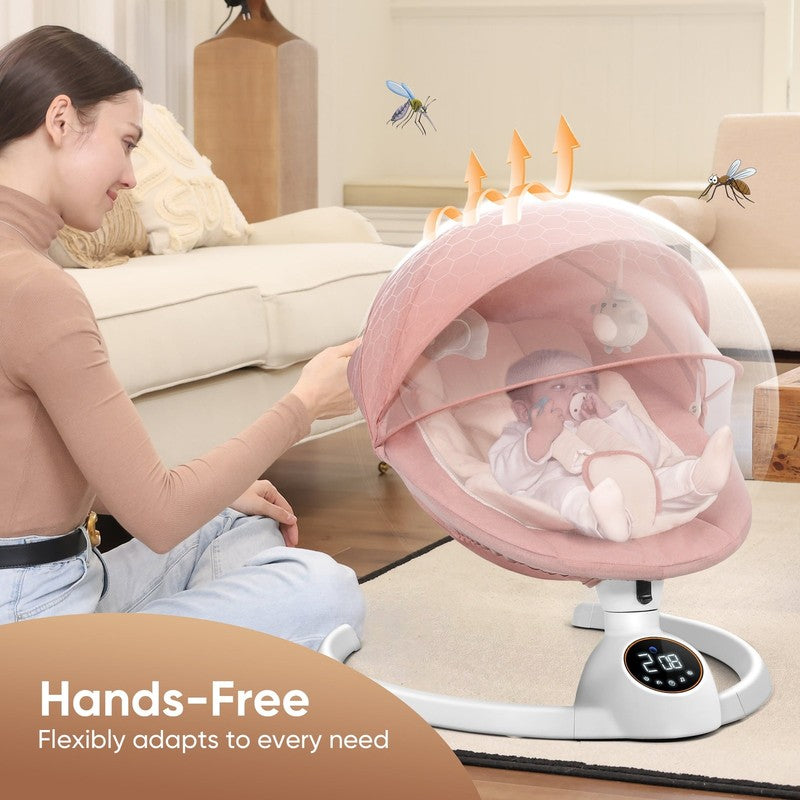 Baby Swing for Infants Bluetooth Control 5 Point 5 Speeds 10 Lullabies Pink2
