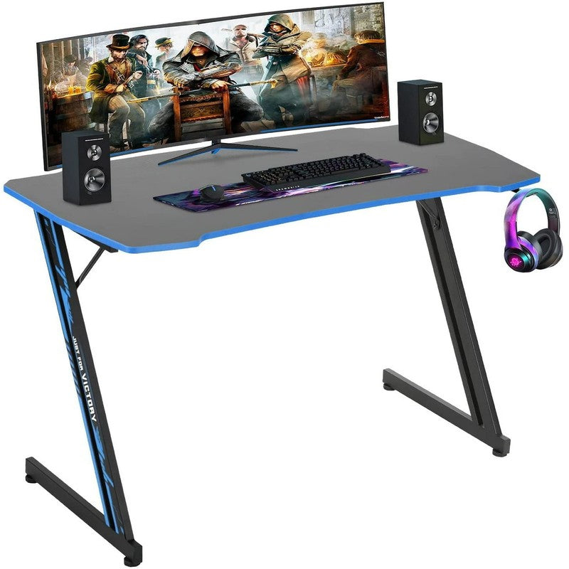 47" Modern Z Shaped Computer Desk w/ Headphone Hook Blue for Adults1