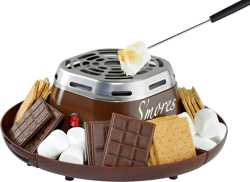 Electric S'Mores Maker, 4 Trays, Roasting Sticks, Indoor Tabletop, Brown9