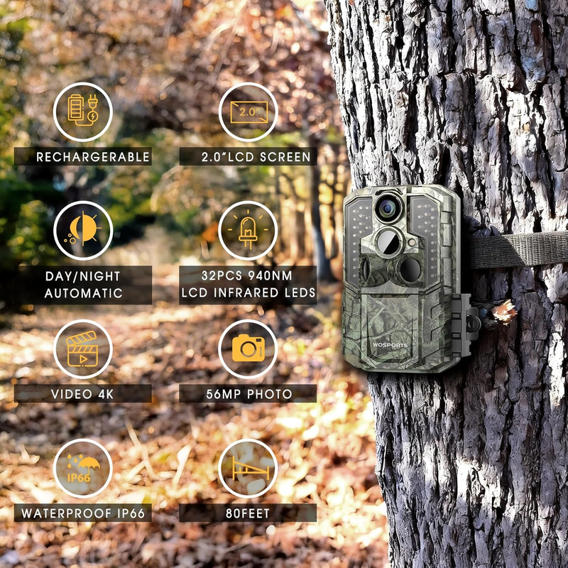 2 Pack 56MP 4K Trail Rechargeable 0.2S Night Vision Motion 120° Wildlife Cam1