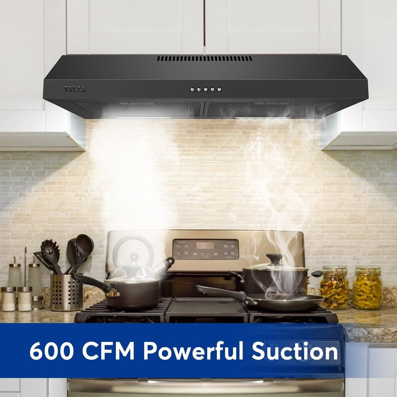 Tylza 30" 600CFM Stainless Steel Under Cabinet Range Hood LED Charcoal Filters7