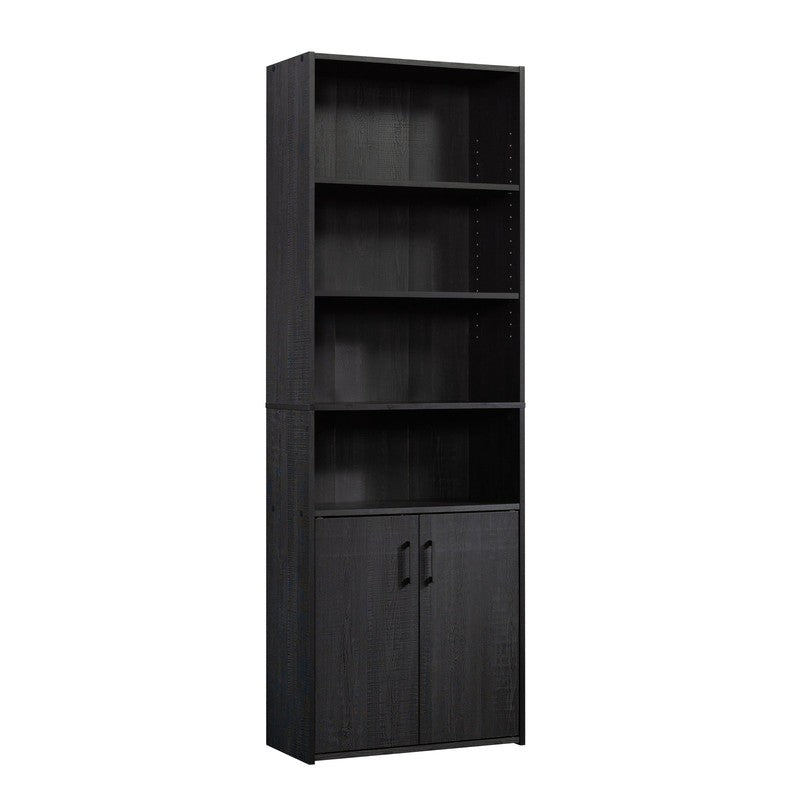Traditional 5 Shelf Bookcase with Doors, Black Finish1