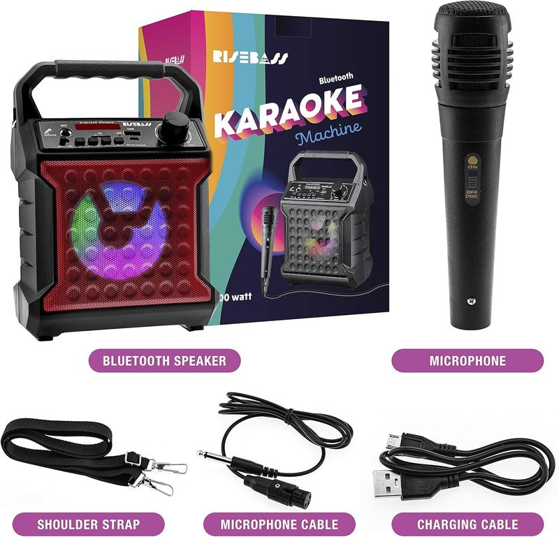 Portable Karaoke Machine w/ Mic Party Lights Bluetooth USB SD AUX FM Radio Gift1