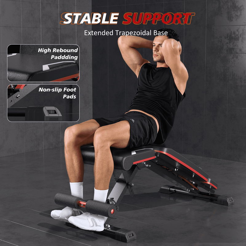 Adjustable Workout Bench with Headrest, 750LBS Capacity, Fits Users up to 6'5''4