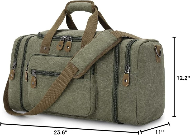 Canvas Duffle Bag for Travel 60L Duffel Overnight Weekender Bag (Army Green)6