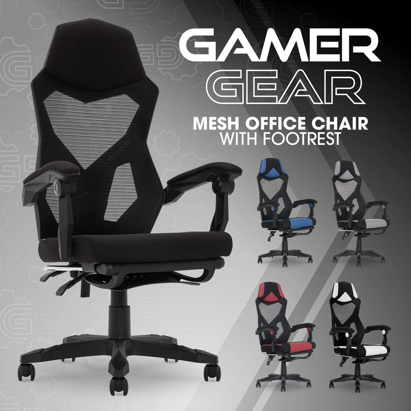 Gaming Office Chair with Extendable Leg Rest Black Fabric Ergonomic1