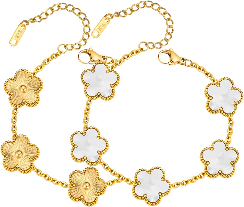 18K Gold Plated Floral Bracelet Set, Non-Tarnish, Adjustable, Gift for Her7