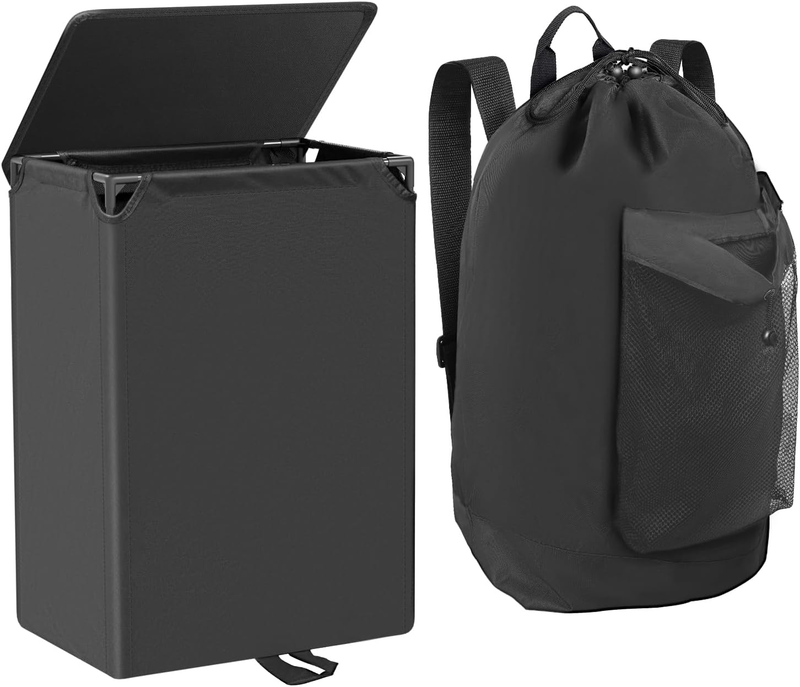 60L 2-in-1 Laundry Hamper Backpack with Lid, Waterproof Basket for College Dorm9